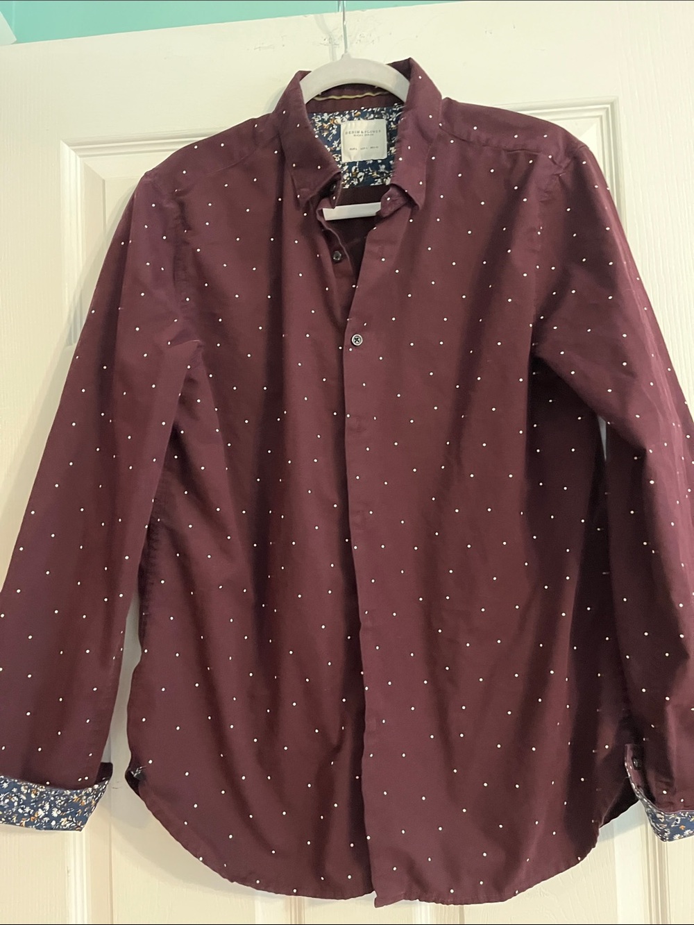 Men's Denim and Flower Burgundy Dot-Print Button-Down Shirt